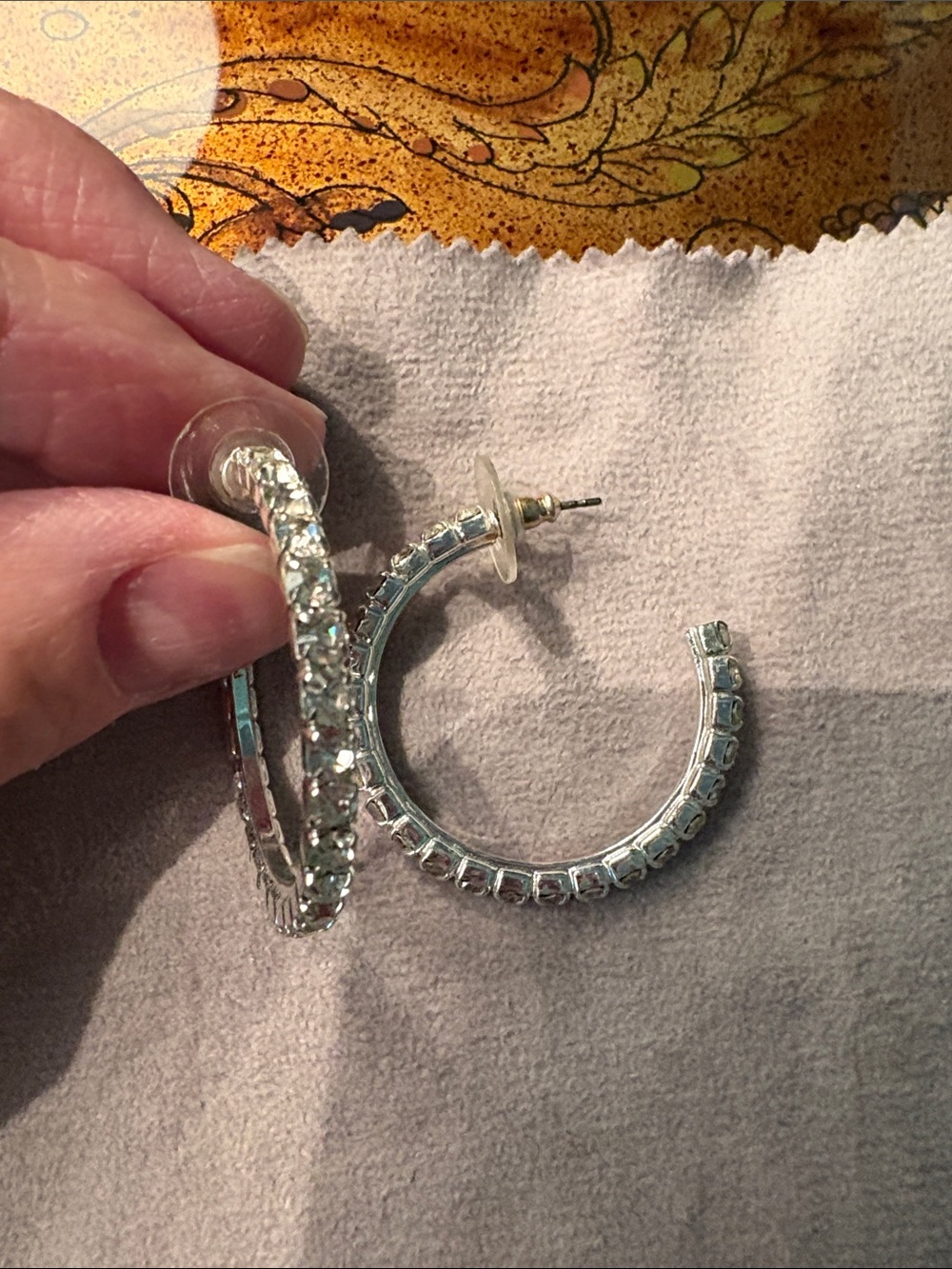 Crystal-Embellished Silver Hoop Earrings - Women Jewelry